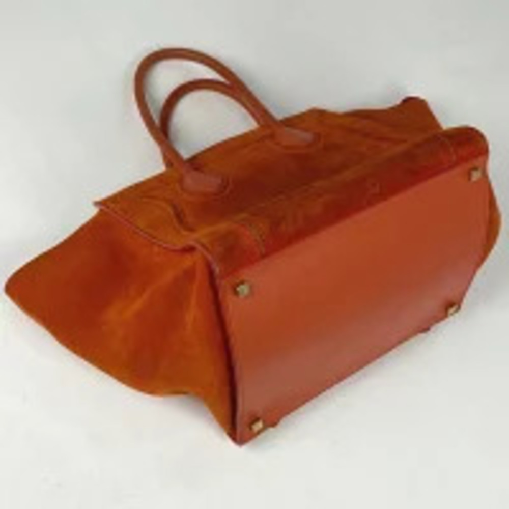 Celine Phantom Bag Suede Tote Luggage Handbag Square Orange